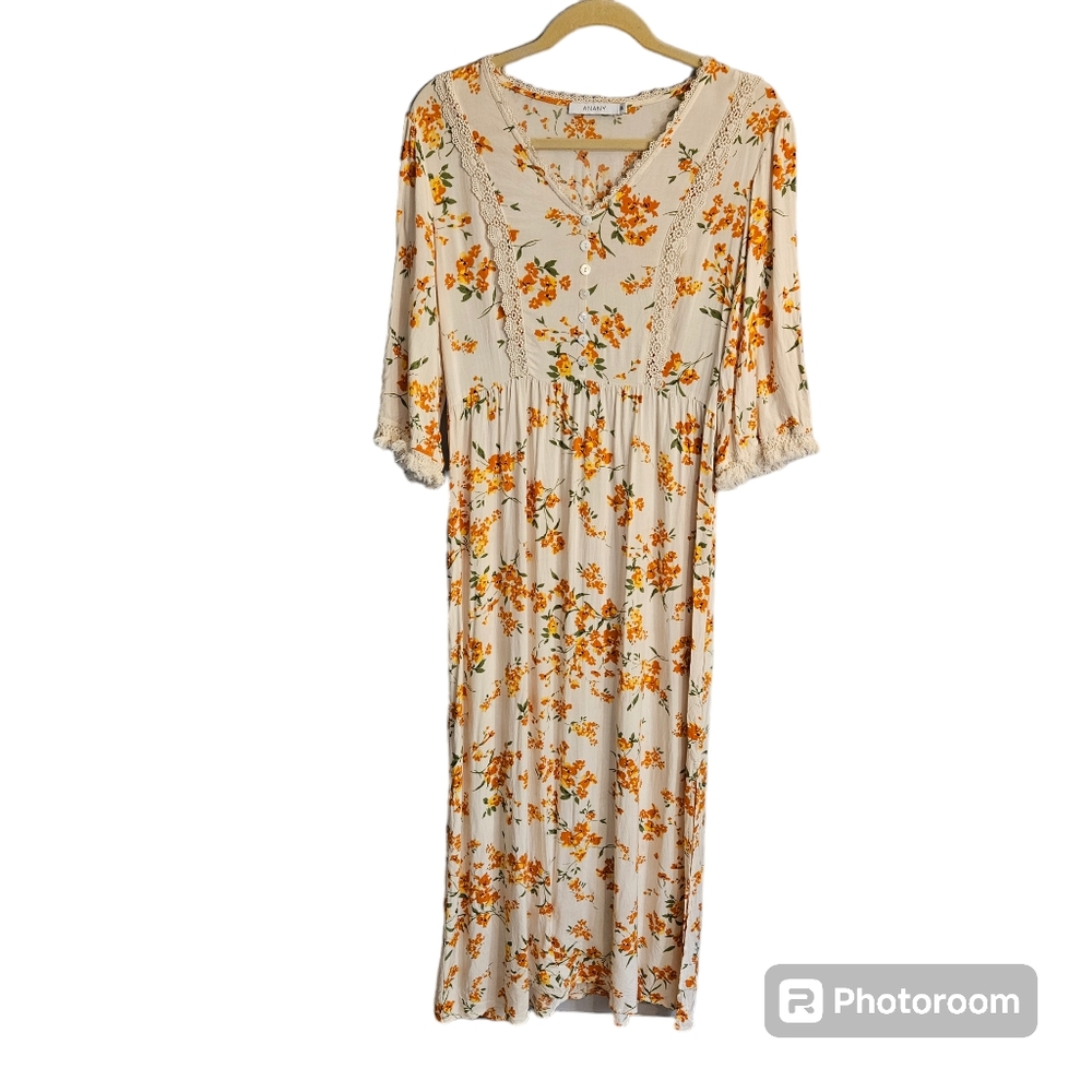 Anany Prairie Boho Floral Midi Maxi Dress Cottage Core XL